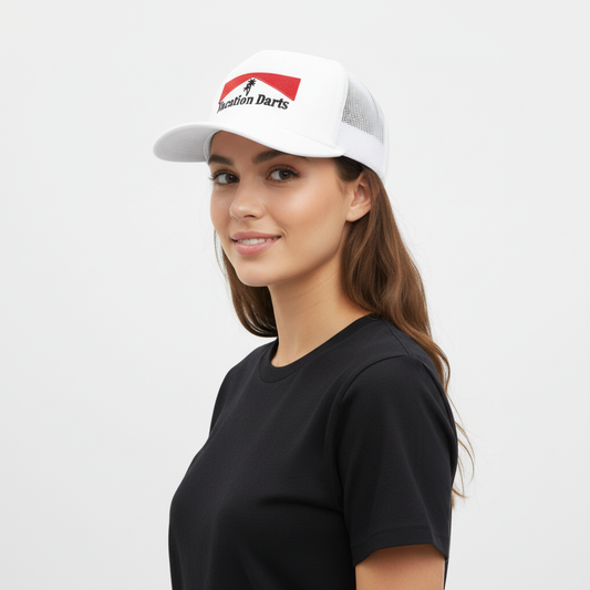 White Santiago Trucker Hat Side Profile