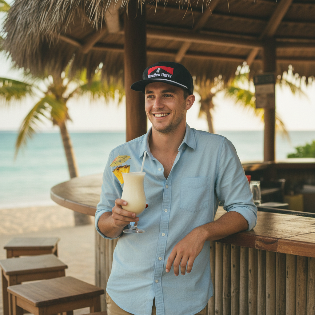 Black Vacation Darts Snapback - Beach Bar Piña Colada Lifestyle