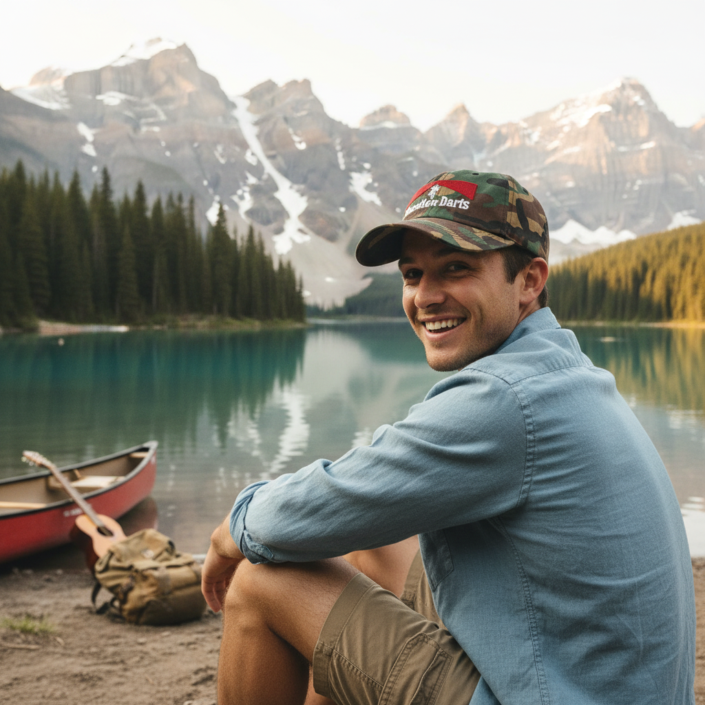 Camo Vacation Darts Dad Hat - Mountain Lake Camping Lifestyle