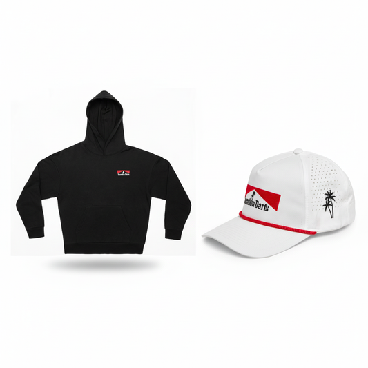 Vacation Darts Hoodie and White Performance Cap Composition