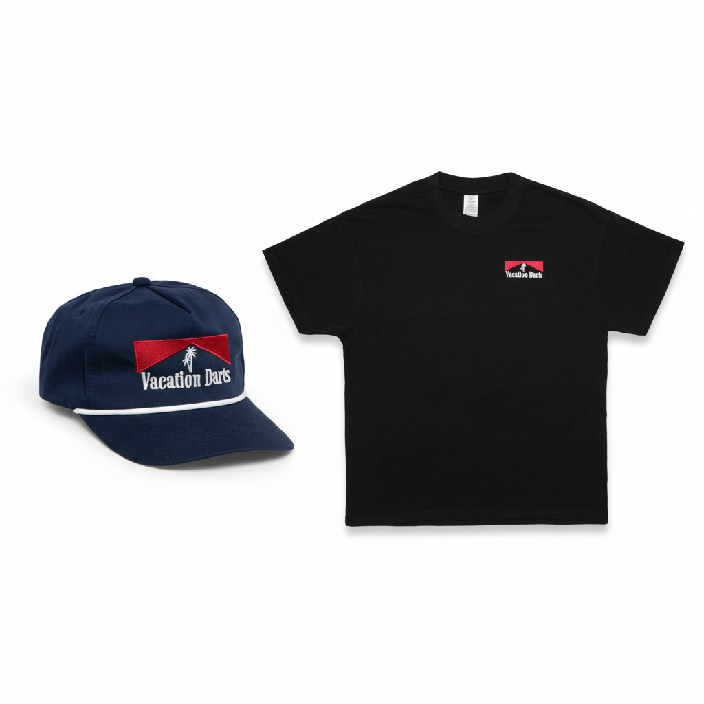 Vacation Darts Navy Rope Hat and T-Shirt Composition