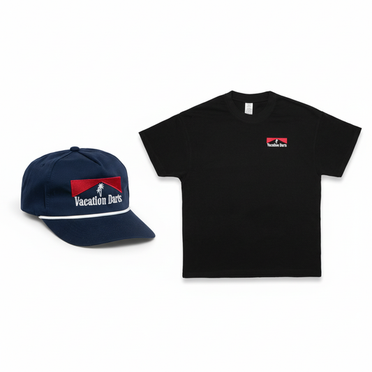 Vacation Darts Navy Rope Hat and T-Shirt Composition