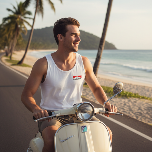 Vacation Darts White Tank Top - Vespa Beach Lifestyle